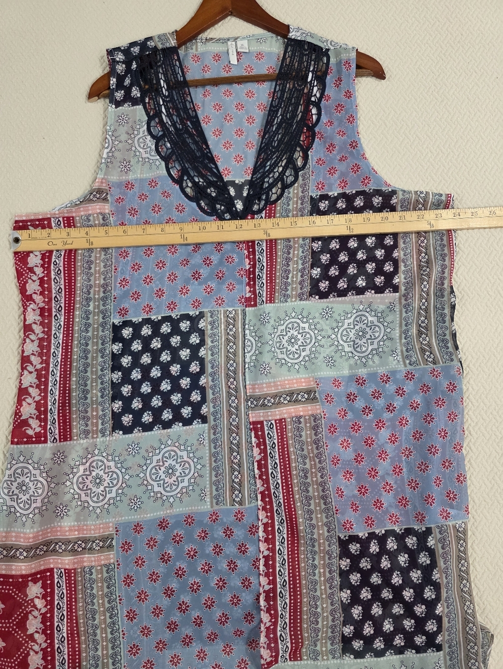 C. Est 1946 Patchwork Boho Open Front Vest Duster XL Sleeveless Mixed Print - Picture 8 of 13